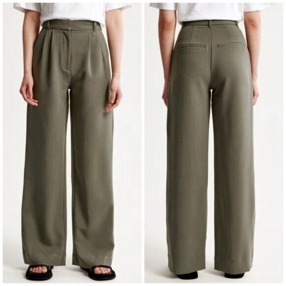 Abercrombie & Fitch Pants - A&F Abercrombie & Fitch Sloane Tailored Pant Ultra High Wide Leg Olive Sz 26